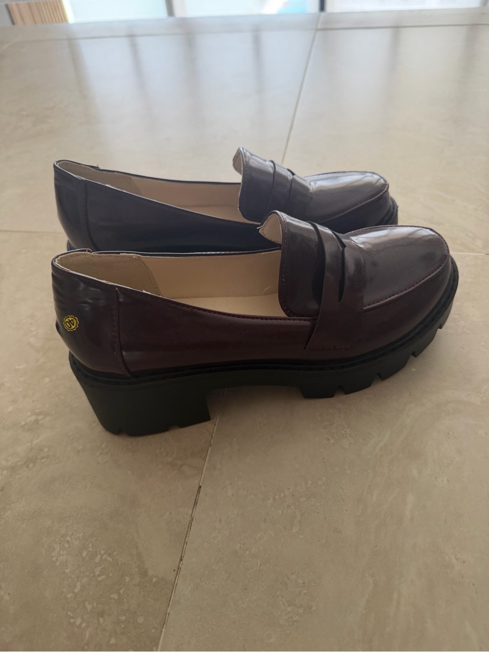 Women’s Burgundy Platform Penny Loafers with Lug Sole
